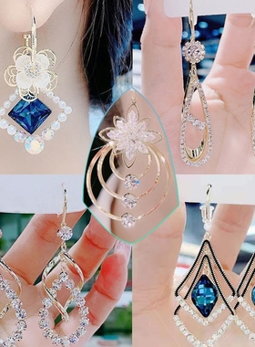 2025年新款潮蓝色耳环耳坠女高级感气质网红耳饰高档个性轻奢饰品