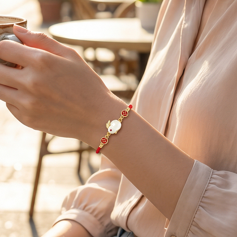 小兔子红绳手链可调节女款