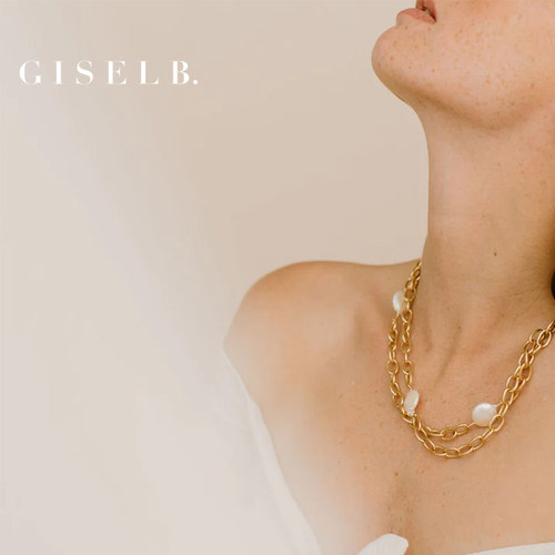 GISELB24k镀金珍珠金属圈项链