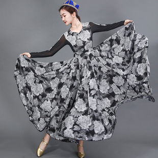 满钻印花连衣裙新款新疆舞蹈服装720度大摆裙维族民族风跳舞裙子