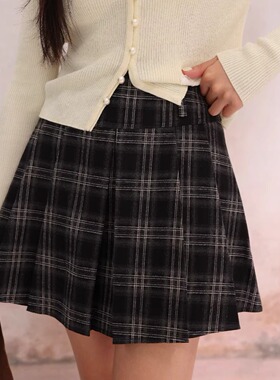 EFONI官方授权 学院风复古格子高腰显瘦半身裙百褶短裙减龄裙子女