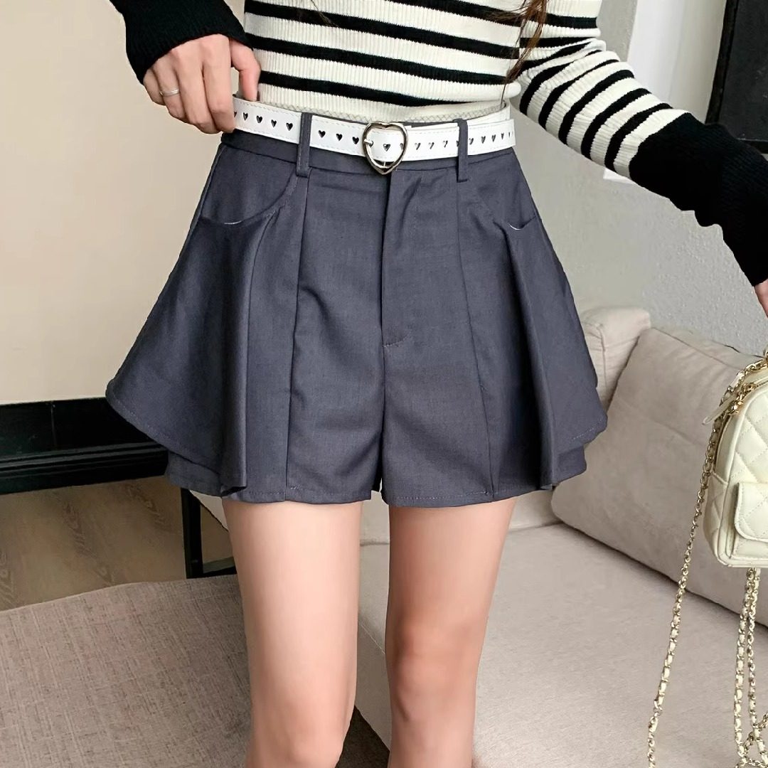 LEAP DREAM官方授权 腰带荷叶边假两件A字裙裤高腰显瘦短裤女秋冬