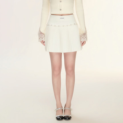 ICYNUDE官方授权 钉珠百褶半裙高腰显瘦时尚减龄短裙女学院风裙子