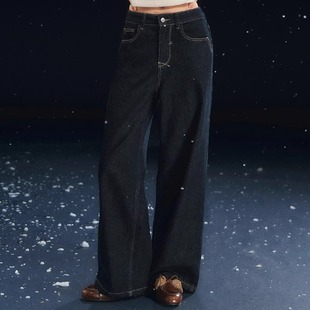 SOMESOWE官方授权 弹力直筒原色抓绒牛仔裤宽松时尚休闲裤女裤子