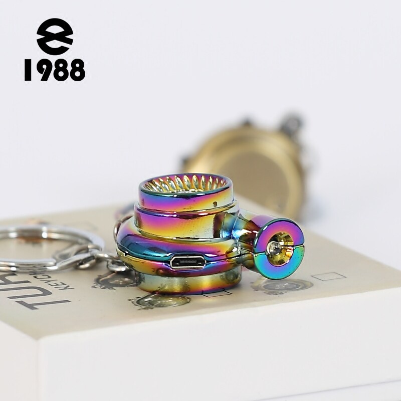 电动涡轮led灯钥匙扣个性汽车turbo改装鼓风机钥匙链挂件带声音