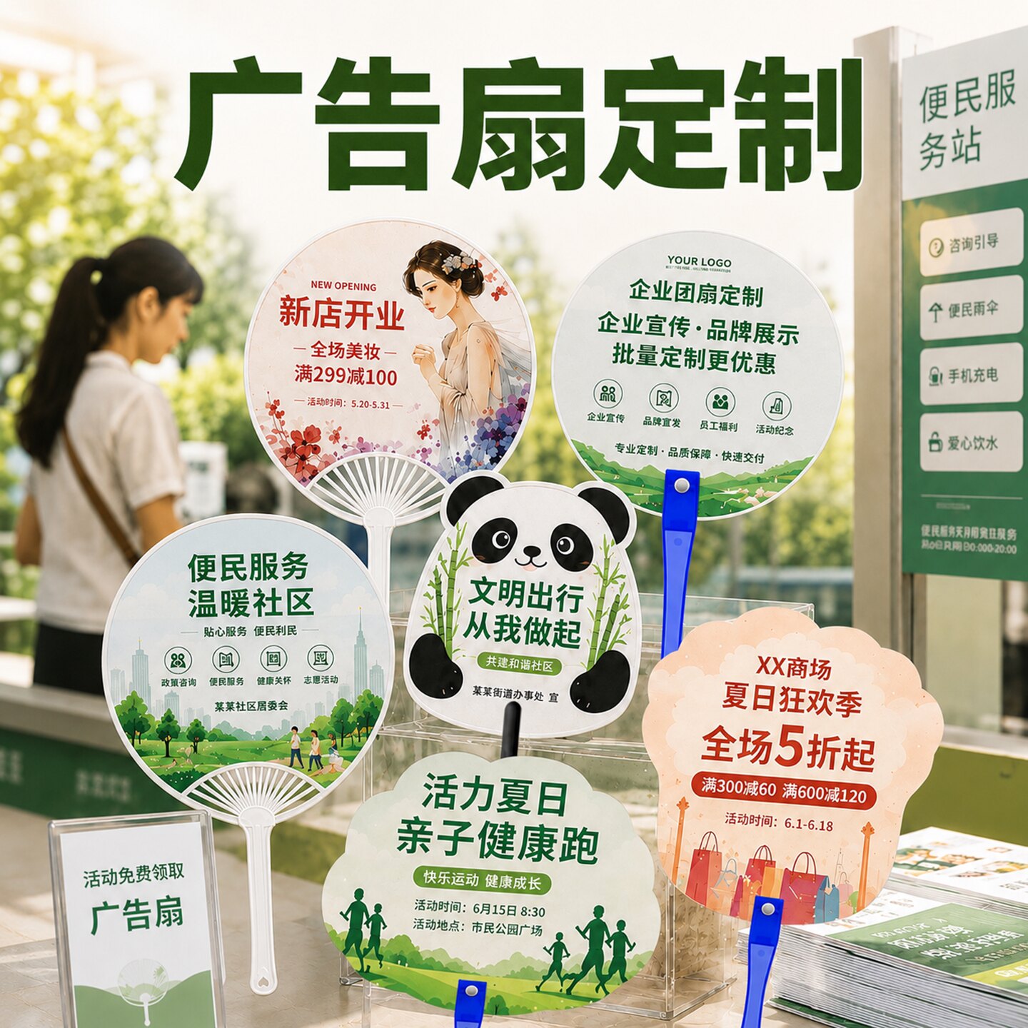 广告扇定制宣传扇团扇塑料扇子品牌开业活动社区便民服务logo制作
