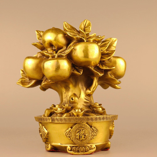 古玩古董收藏纯铜鎏金发财树苹果树家居玄关办公室装饰礼品摆件