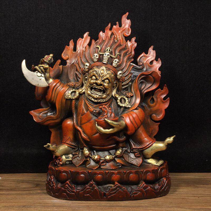 古玩收藏纯铜鎏真金大黑天财神神像铜像家居店铺玄关装饰礼品摆件