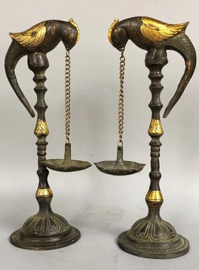 做旧鎏金鹦鹉酥油灯仿古青铜器