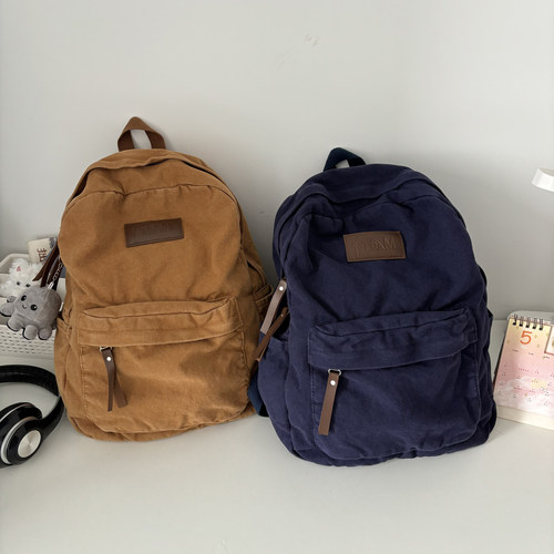 帆布美式复古慵懒风上课通勤背包