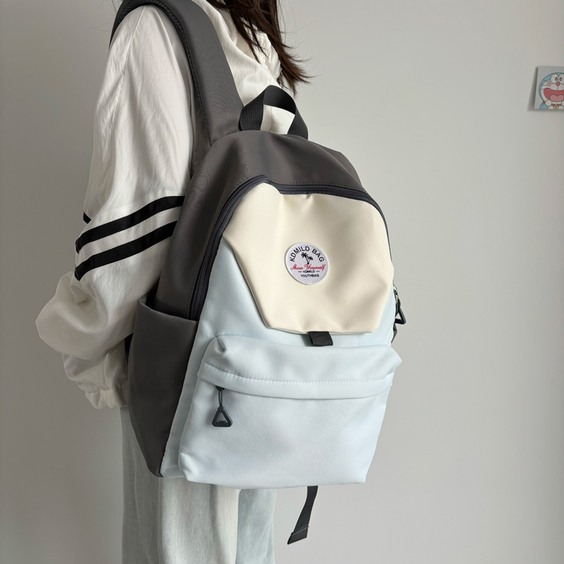轻便防泼水双肩包2024新款撞色高中大学生上课包书包女电脑包登山