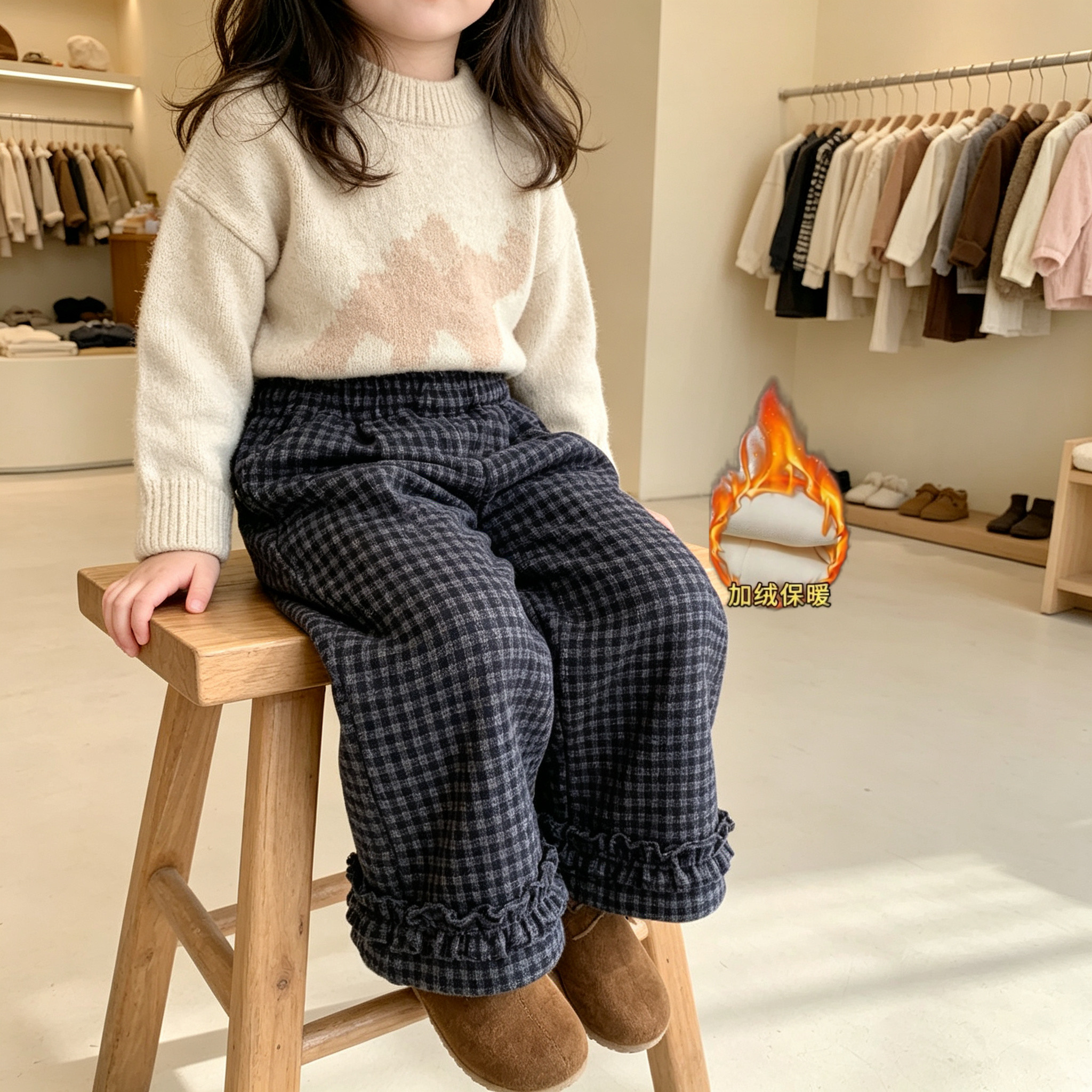 女童阔腿裤秋冬款2026新款小童加绒直筒洋气宽松韩版春季女宝裤子