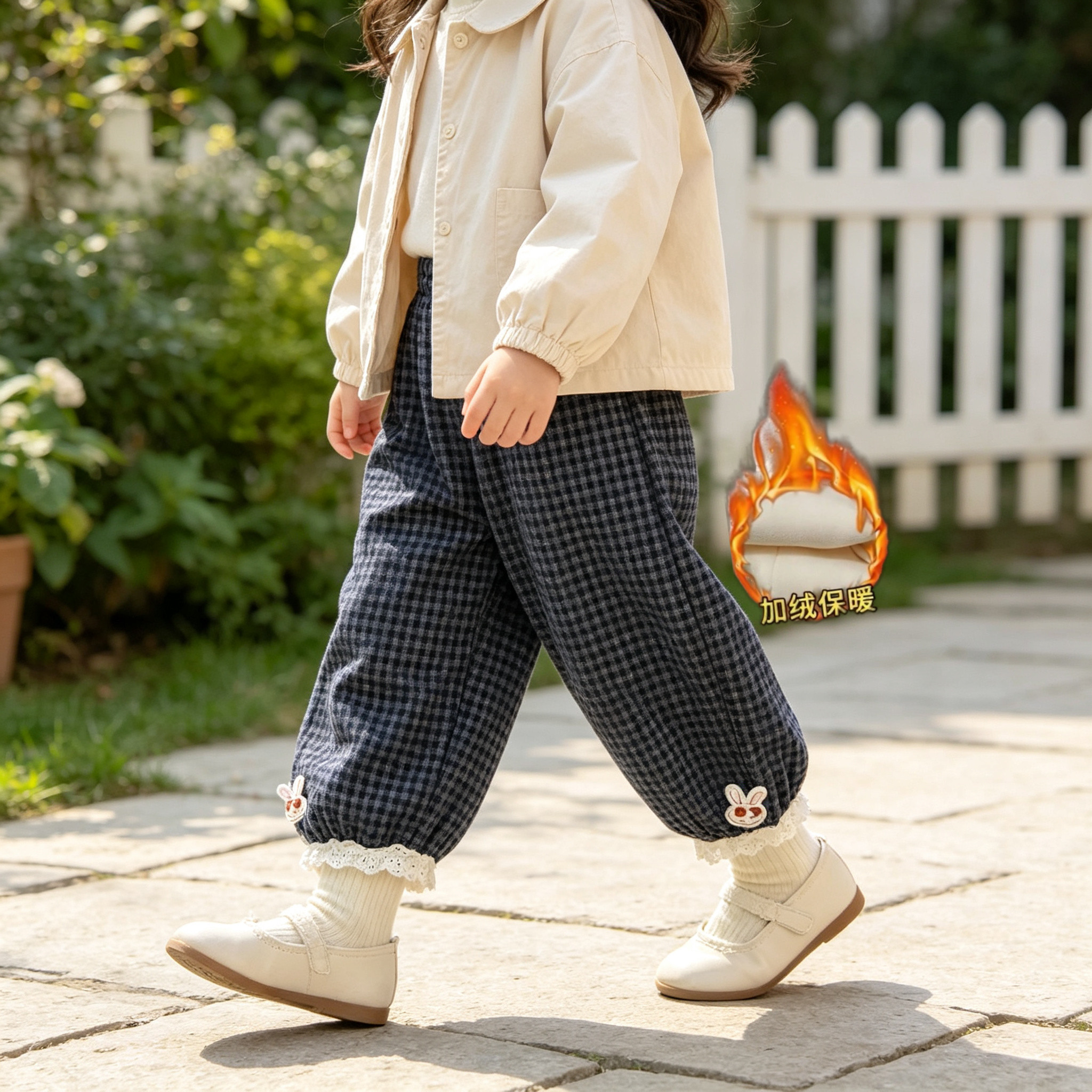 女童裤子2026新款花边格子裤子秋冬幼儿园穿搭爆款韩版束脚裤潮流