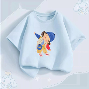 现货~夏季女童亮黄色100%纯棉短袖宽松卡通印花T恤圆领女宝宝上衣
