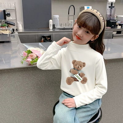 德绒磨毛保暖打底衫粉色女童儿童半高领洋气内搭上衣秋冬装长袖潮