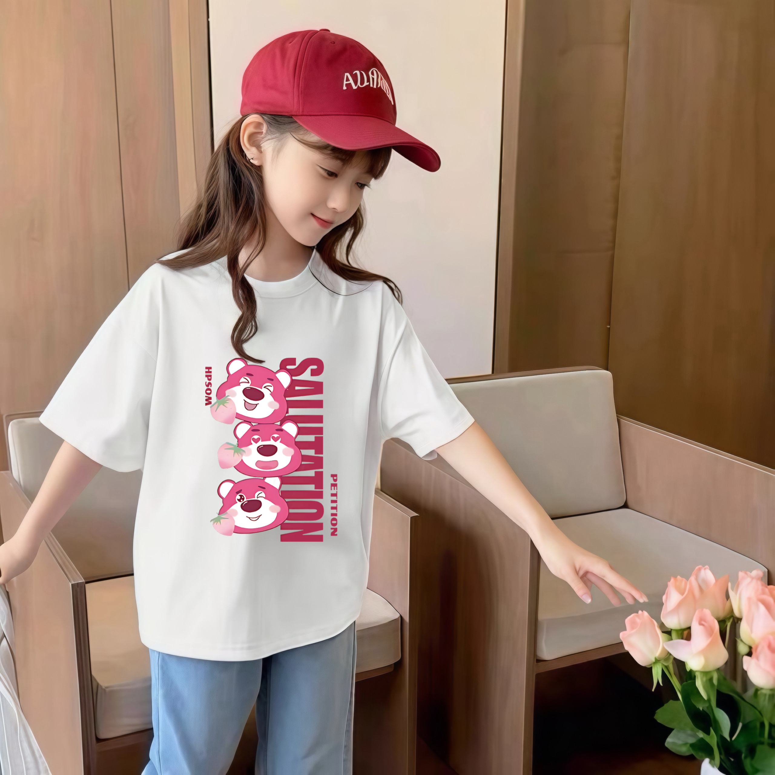女童卡通宽松撞色短袖T恤衫夏季新款半袖纯棉中小儿童内搭上衣