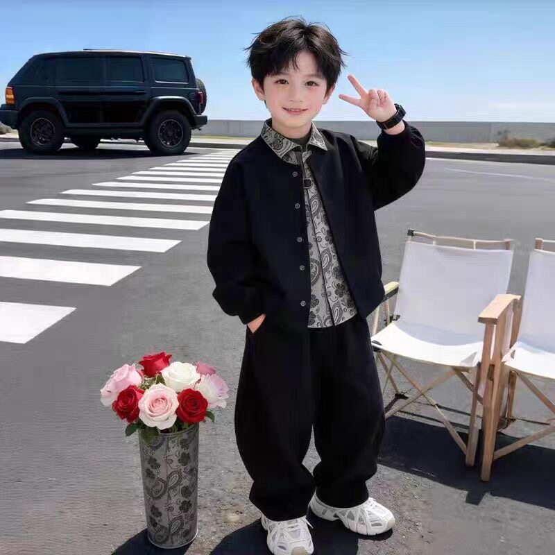 男童秋冬套装2026新款儿童韩版帅气棒球服外套宝宝初春穿搭三件套