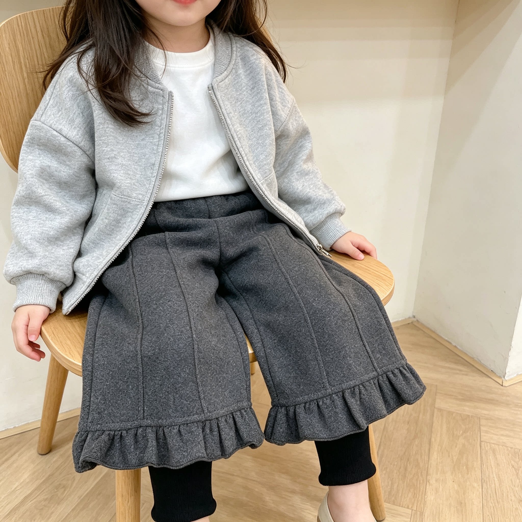 女童冬季假两件加绒加厚保暖休闲裤儿童洋气时髦裤子宽松花边百搭