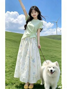 女童碎花半身裙中长款韩系2026夏季新款绝美漂亮套装中大童T桖