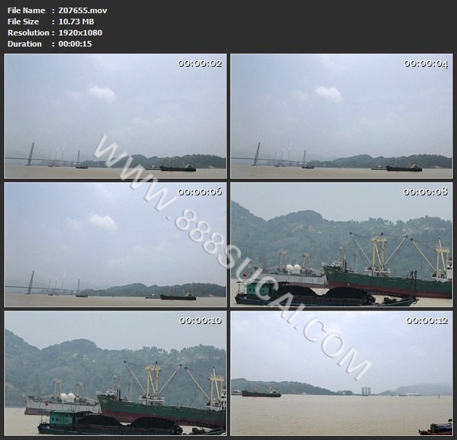 黄浦江游轮货轮渔船远山高清实拍视频素材