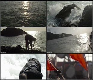 海面浪花海水涨潮退潮渔民劳作渔网剪影高清实拍视频素材