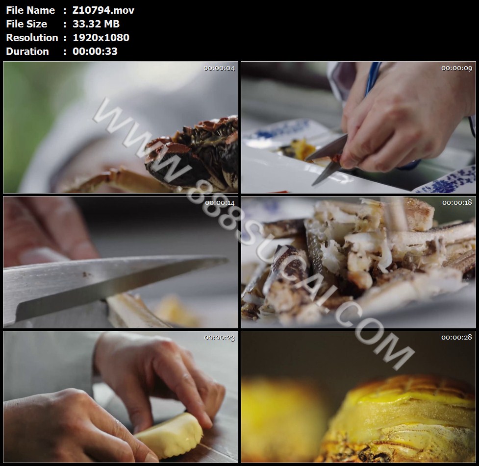 厨师清蒸大闸蟹处理蟹壳蟹肉蟹柳制作美食高清实拍视频素材