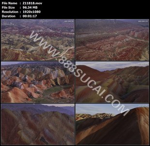 热气球观赏张掖市七彩丹霞自然彩色山岚丹霞地貌高清实拍视频素材