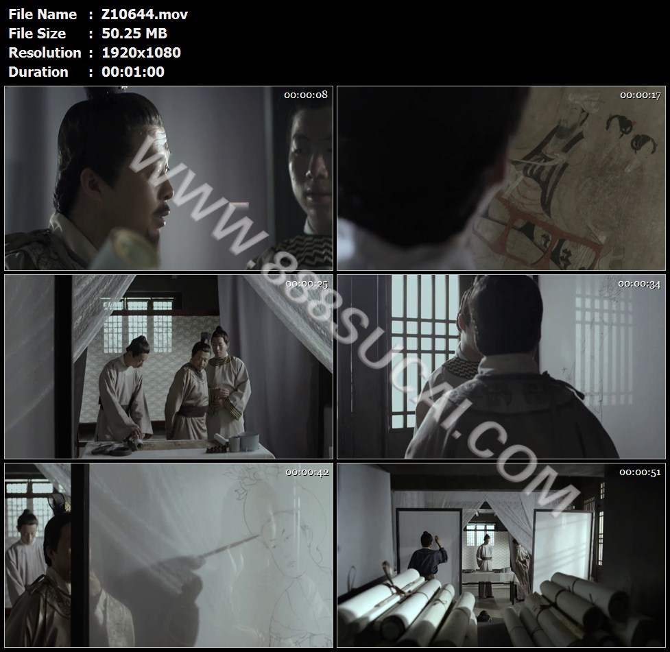 唐朝画家作画描绘古代文化画舫翰林院高清实拍视频素材