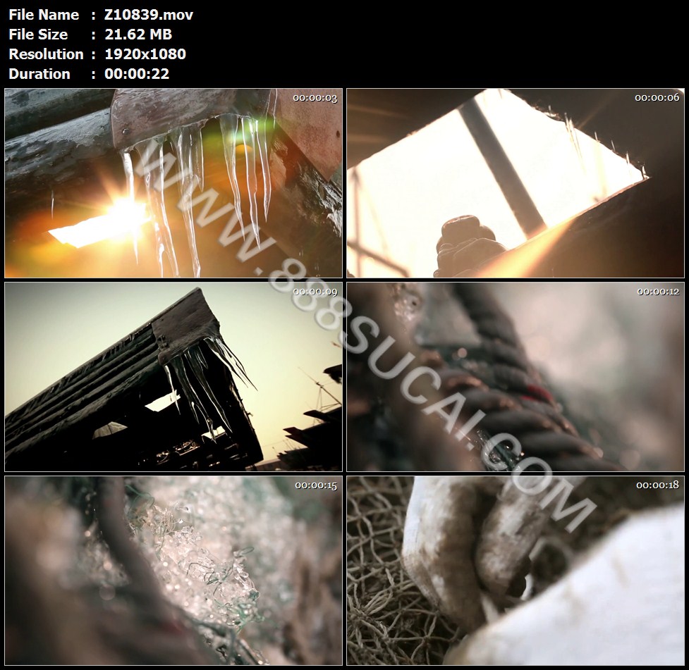 冬天渔船结冰冰掉渔船渔夫收拾整理空境高清实拍视频素材