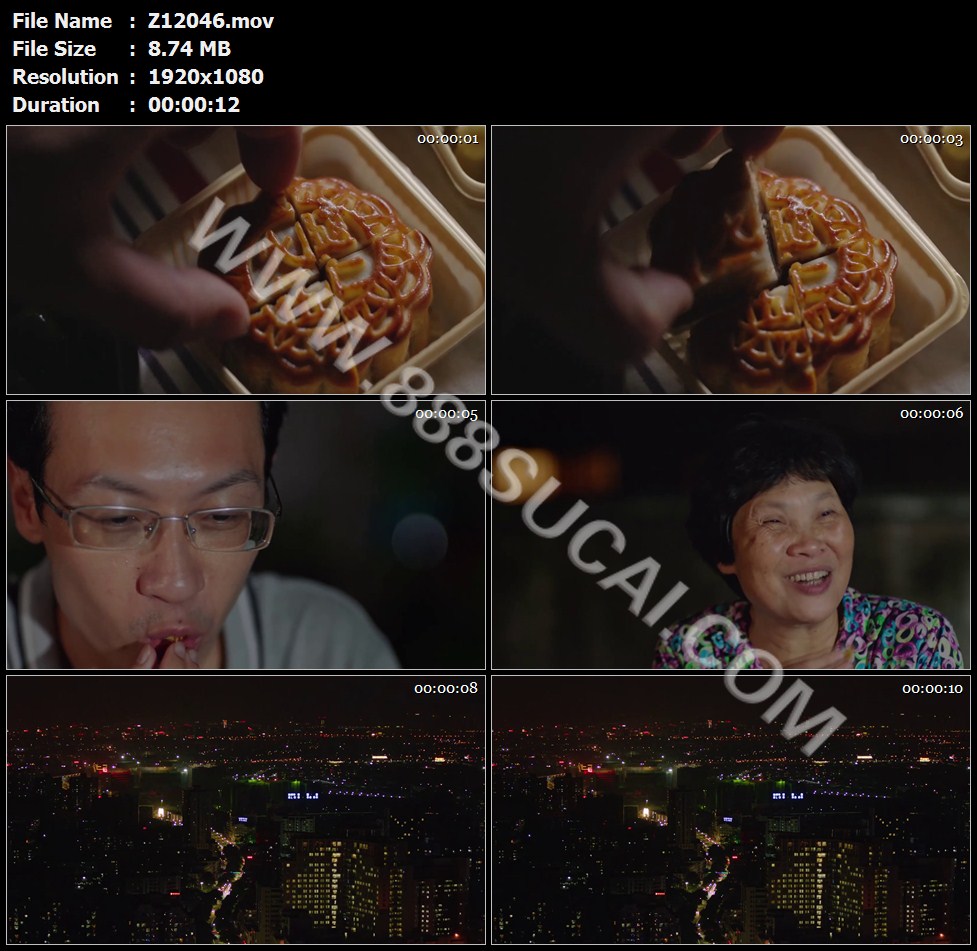 中秋夜吃月饼开心笑脸城市赏月高清实拍视频素材