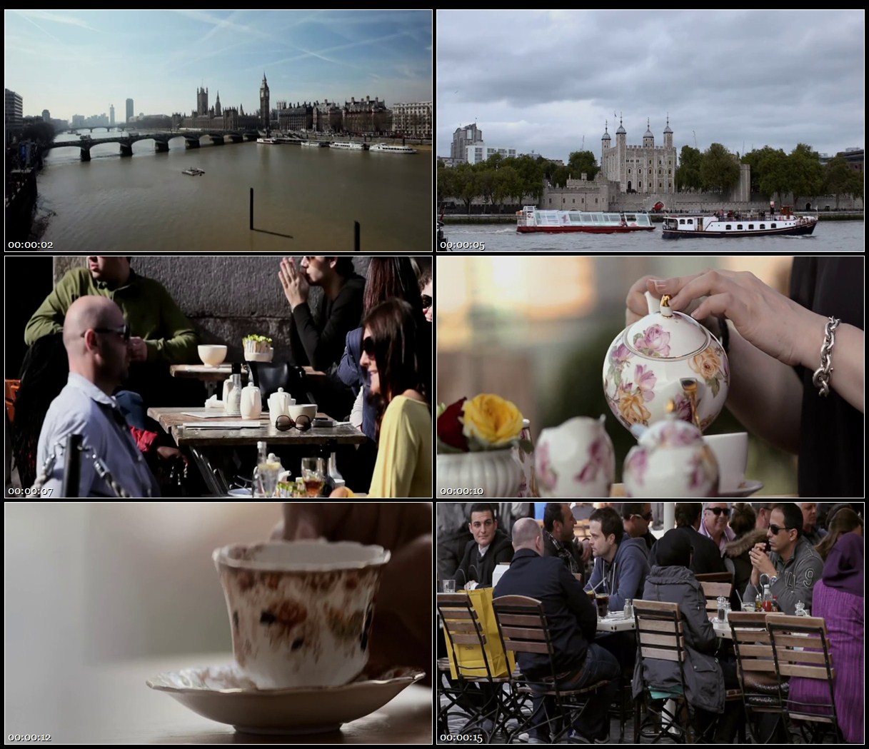 航拍伦敦桥河流船人们茶馆喝茶汽车交通英国国旗高清实拍视频素材