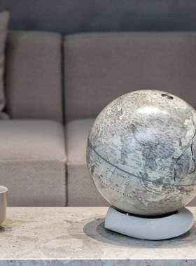 白色云环水泥底座宏微地球仪客厅书房桌面装饰摆件乔迁生日礼物