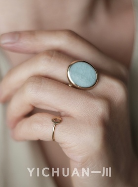 一川饰品新品黄金戒指南宋粉青开片冰裂纹两用可拆原创设计定制