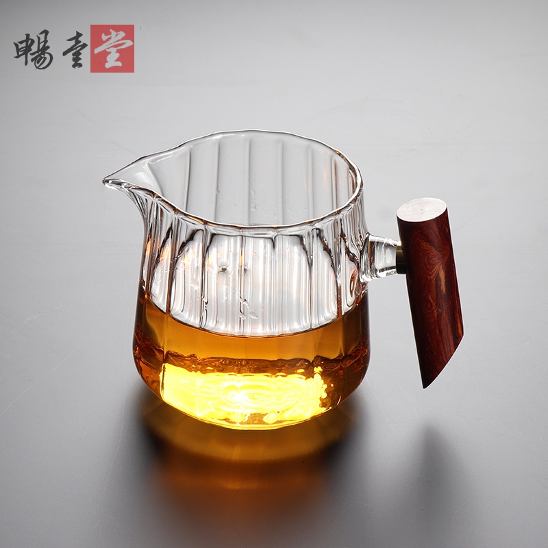 耐热玻璃公道杯家用侧木把防烫