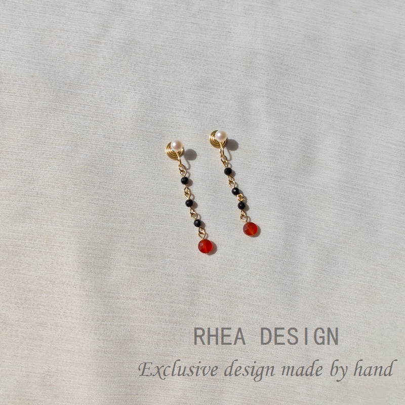 国潮原创新中式天然玛瑙石耳环复古文艺国风汉服耳饰耳珍珠耳夹