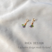 温柔少女气质紫色鸢尾花耳环925银针耳饰玛瑙串珠无耳洞珍珠耳夹