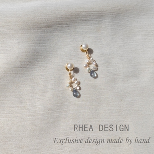 原创手作新中式天然珍珠 琉璃耳环文艺复古风耳钉高级耳饰耳夹