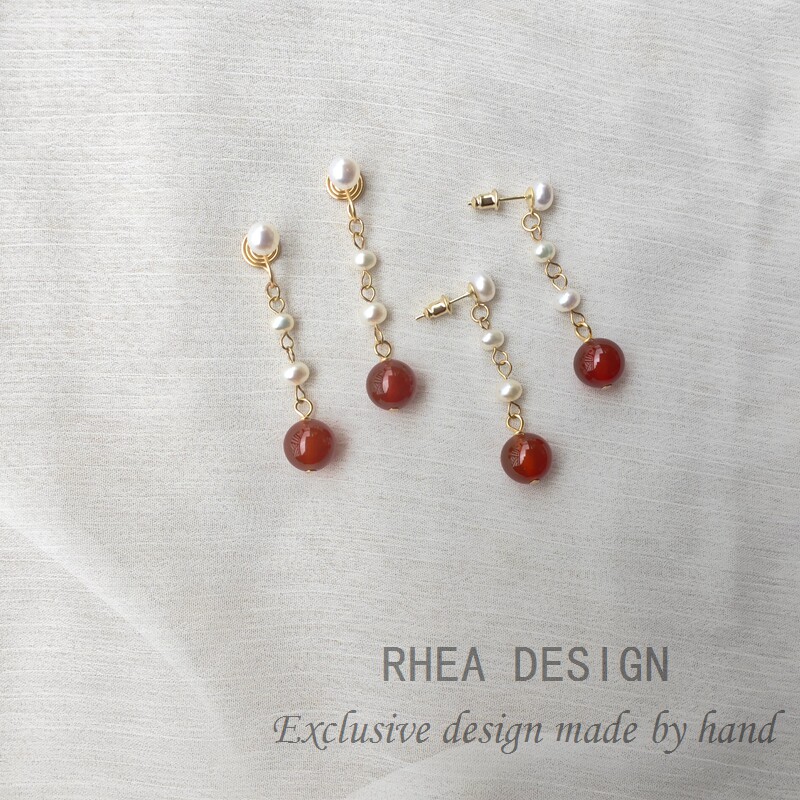 温柔甜美轻复古玛瑙珍珠耳环百搭气质耳饰女 蚊香盘耳夹