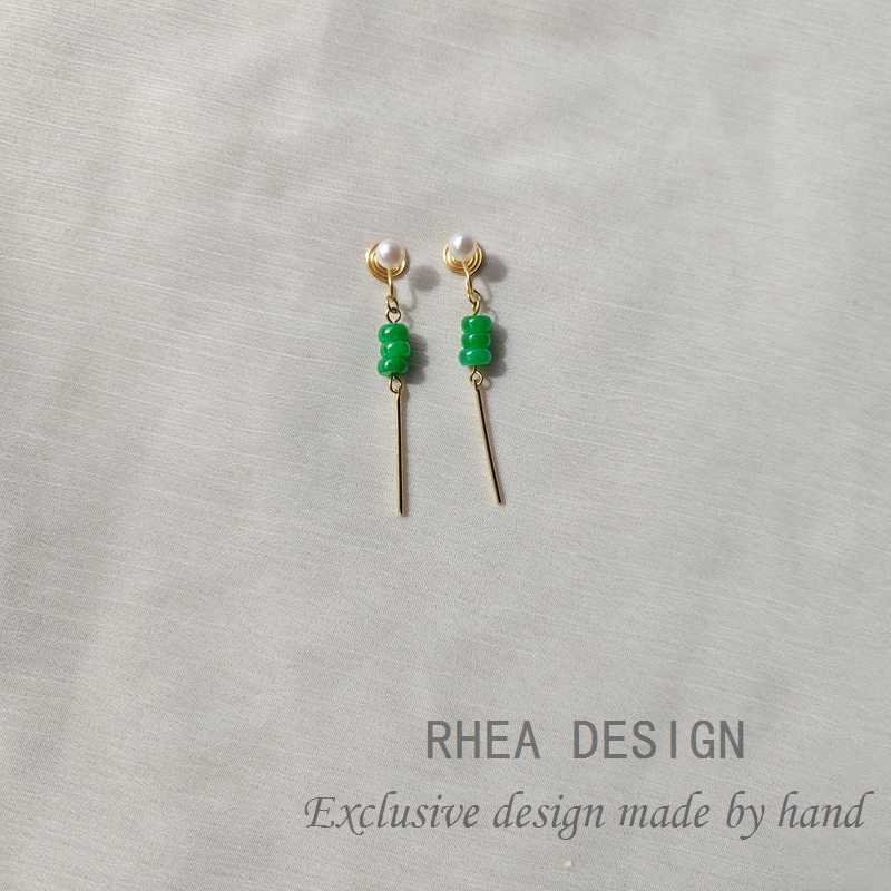 国风原创新中式绿玛瑙耳环长款小清新耳钉春森系耳饰无痛耳夹