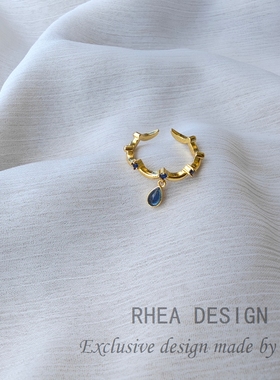 Rhea【蓝色觅恋】蓝宝石水滴流苏戒指  轻奢ins小众设计礼物