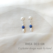 国风原创手作新中式 天然青金石珍珠耳环复古文艺国潮耳钉耳夹