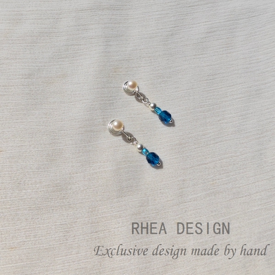 天然珍珠原创小众设计新中式蓝色系串珠耳钉耳夹氛围耳饰品