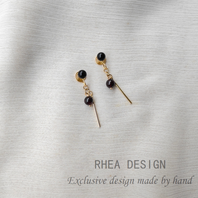 天然黑玛瑙耳环女18K包金耳饰复古民族风宫廷长款无痛耳夹