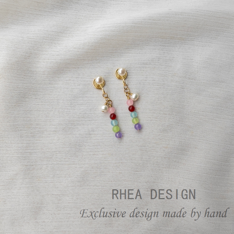 国潮原创手作多巴胺串珠温柔耳钉 淡水珍珠耳环复古宫廷风耳夹