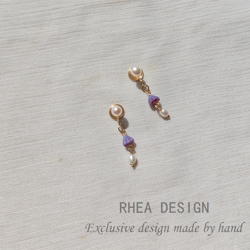 紫色琉璃花朵珍珠耳环蚊香盘耳夹女气质甜美复古个性耳饰品