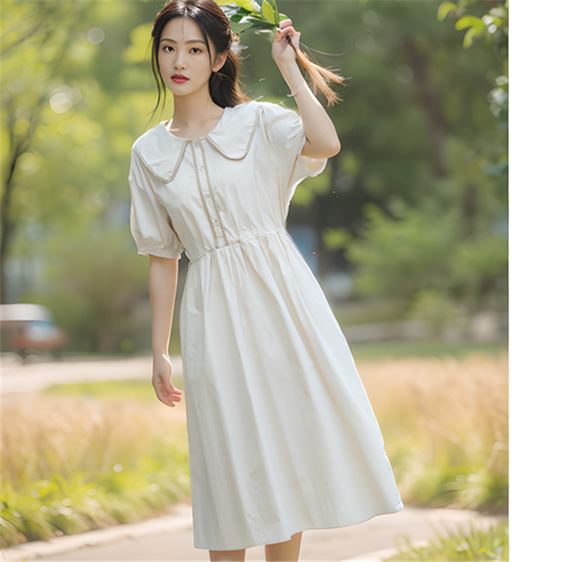 女大童夏季连衣裙2025新款学院风初中生洋气收腰中长款女童裙子