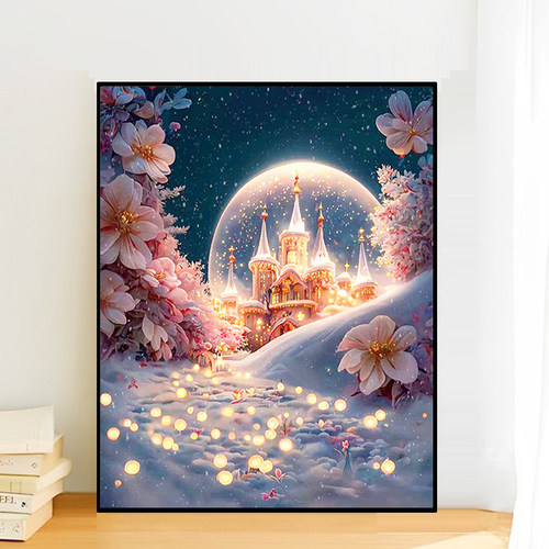 唯美花卉风景冰雪城堡钻石画水钻
