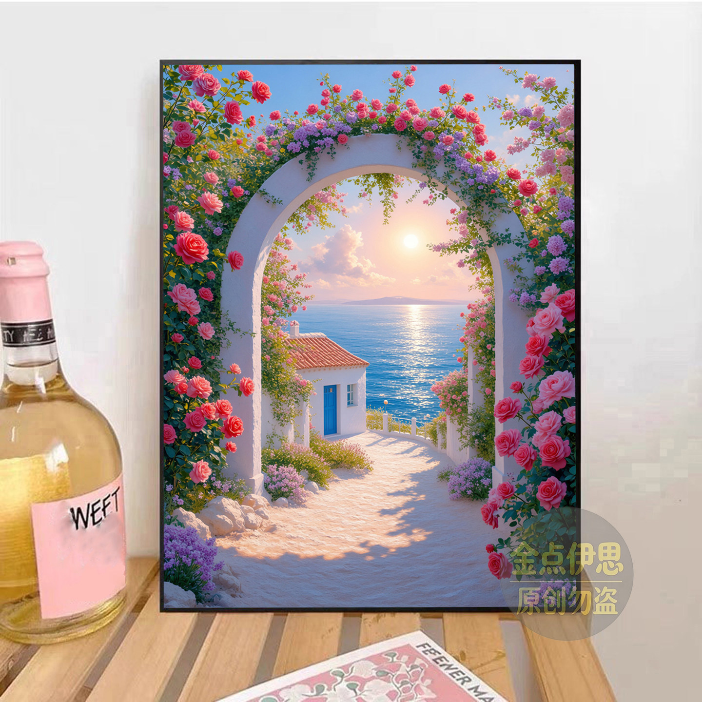浪漫玫瑰花海边风景钻石画2026新款手工点贴钻十字绣客厅餐厅满钻