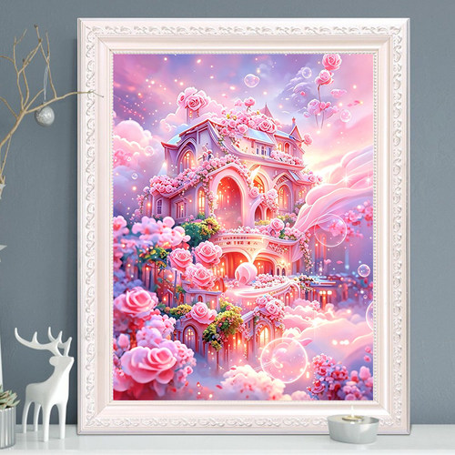 唯美粉色城堡风景钻石画卧室满钻
