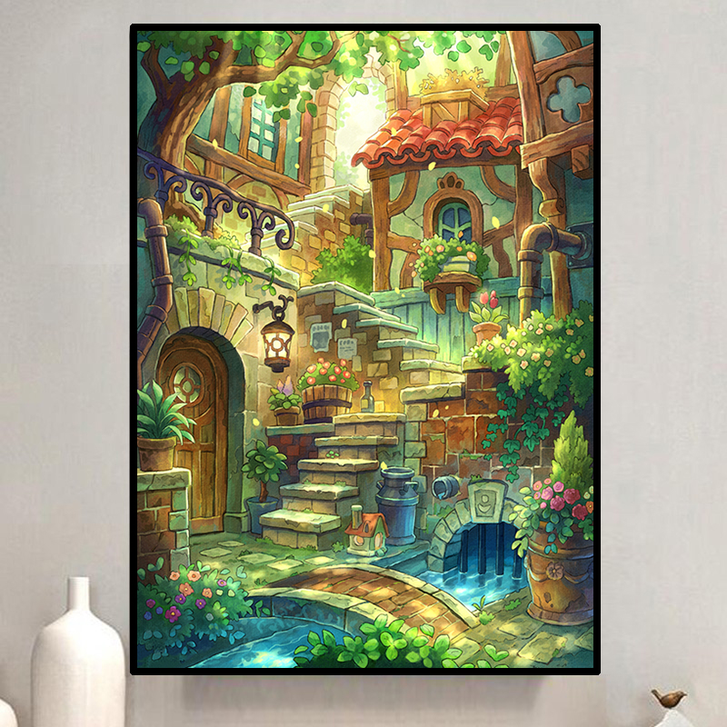 卡通小屋梦幻风景钻石画2025新款小幅手工贴钻十字绣客厅卧室满钻